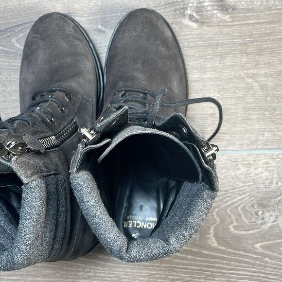 Moncler Viviane Dark Gray Suede Women’s Sz 8/EU 38 Double Zip Heeled Combat Boot - Picture 5 of 13